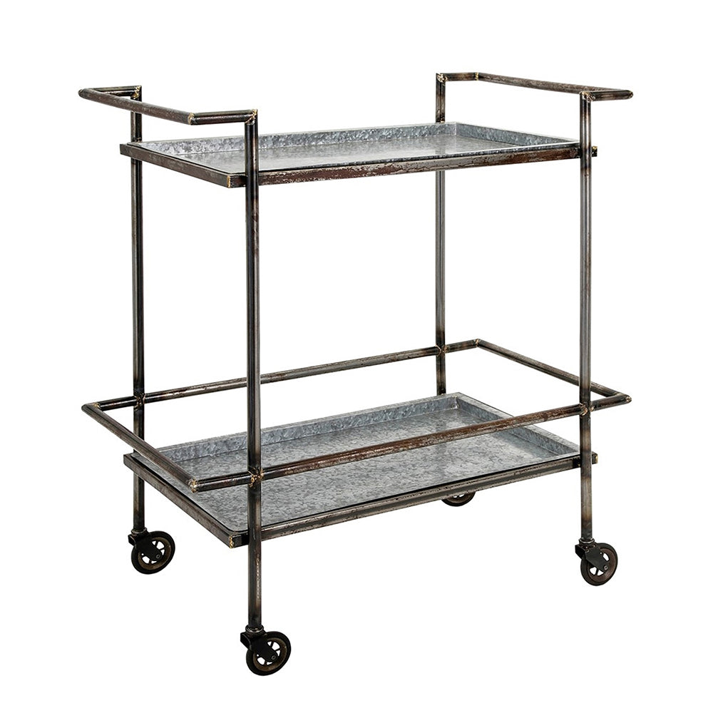 30.7X17.1X34.6" Percy Galvanized Metal Bar Cart In Gray & Black Gray Iron