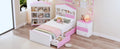 3 Pieces Bedroom Sets, Twin Size House Shaped Wooden Bed With Storage Drawers, Nightstand With Colorblock Design And House Shaped Stroage Rack, Pink White Twin White Pink 3 Piece Set Wood