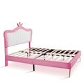 Full Size Upholstered Bed Frame With Led Lights,Modern Upholstered Princess Bed With Crown Headboard,White Pink Full White Pink Pu