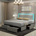 Full Size Led Bed Frame With 4 Storage Drawers, Smart Control Rgb Led Lights On Headboard,With Remote Control, Upholstered Adjustable Headbaord, Velvet Grey Mdf Metal