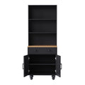 Farmhouse Storage Cabinet With 4 Solid Wood Gourd Shaped Legs, Modern Kitchen Pantry Cabinet With Adjustable Shelves, 5 Tier Bookshelf With Drawer For Living Room, Black Black Dark Walnut Primary