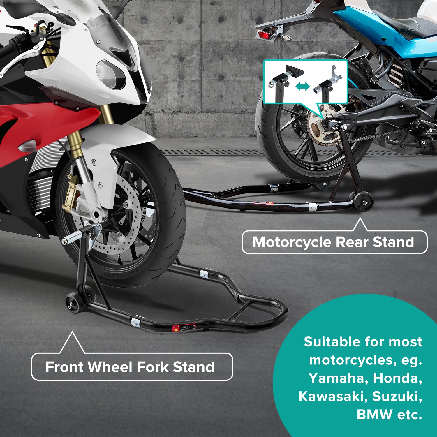 Motorcycle Stand 850Lb Sport Bike Front & Rear Wheel Lift Swingarm Paddock Stands Black,U L Black Steel