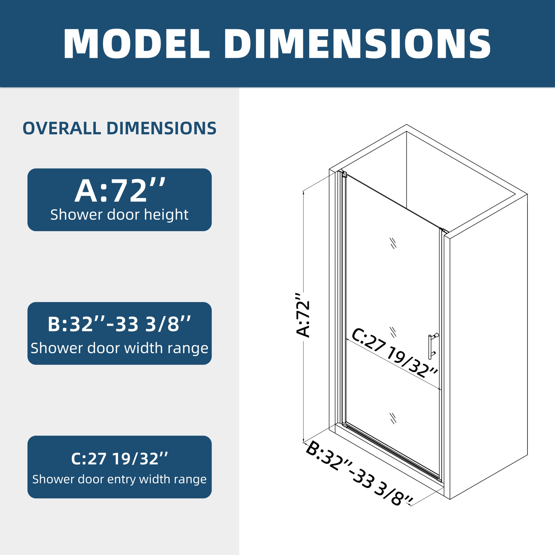 1 3 8" Adjustment,Universal Pivot Shower Door, Open Outside, With 1 4" Tempered Glass Matte Black Bathroom Aluminium Alloy