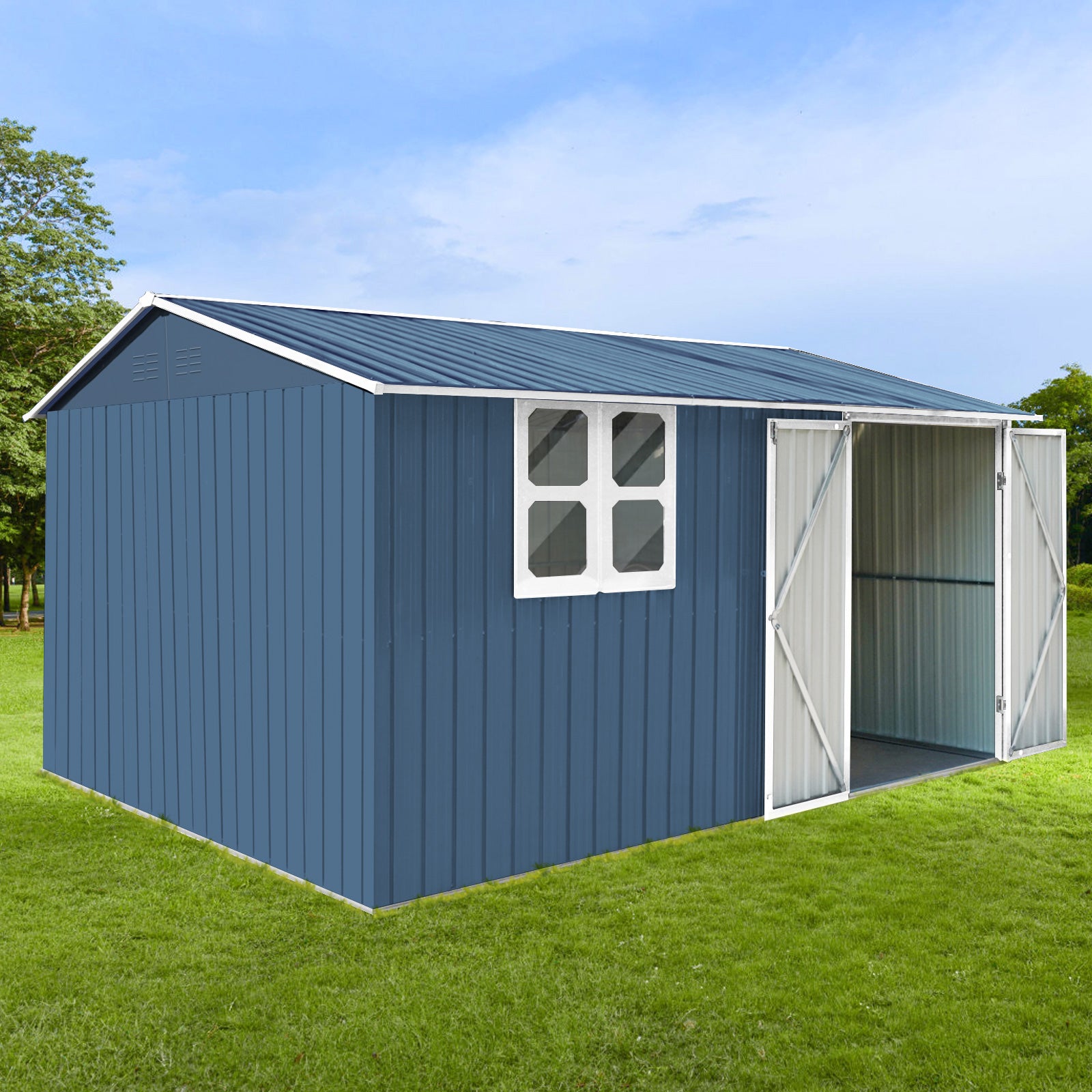 Metal Garden Sheds 10Ftx12Ft Outdoor Blue With Window Blue Metal