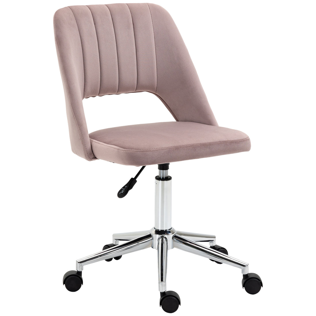 Vinsetto Modern Mid Back Office Chair With Velvet Fabric, Swivel Computer Armless Desk Chair With Hollow Back Design For Home Office, Pink Pink Polyester