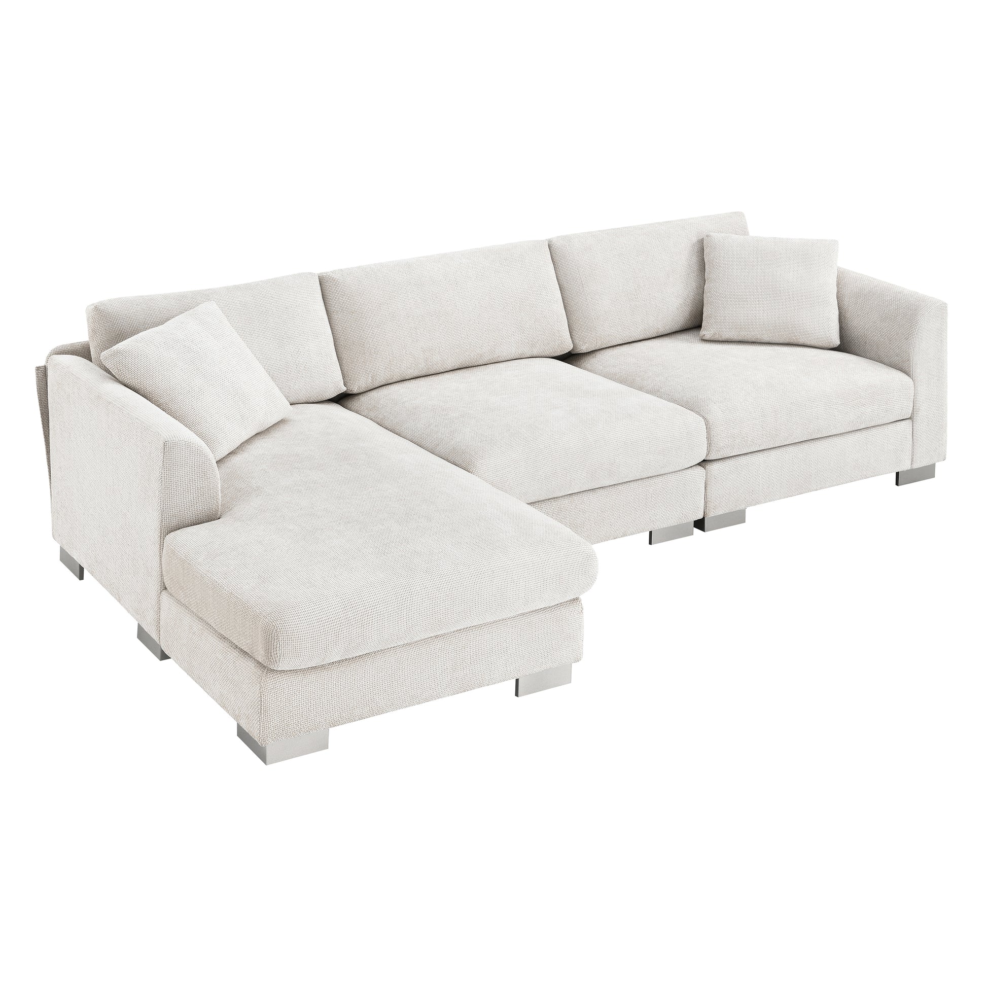 96*56" Modern Cloud Sectional Sofa,L Shaped Luxury Couch Set With 2 Free Pillows,4 Seat Chenille Indoor Furniture With Oversized Chaise For Living Room,Apartment,Office,3 Colors Minsk Gray Chenille