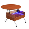 Round Lift Top Coffee Table With Wheels, Metal Frame And Multi Color Lighting In 27.6