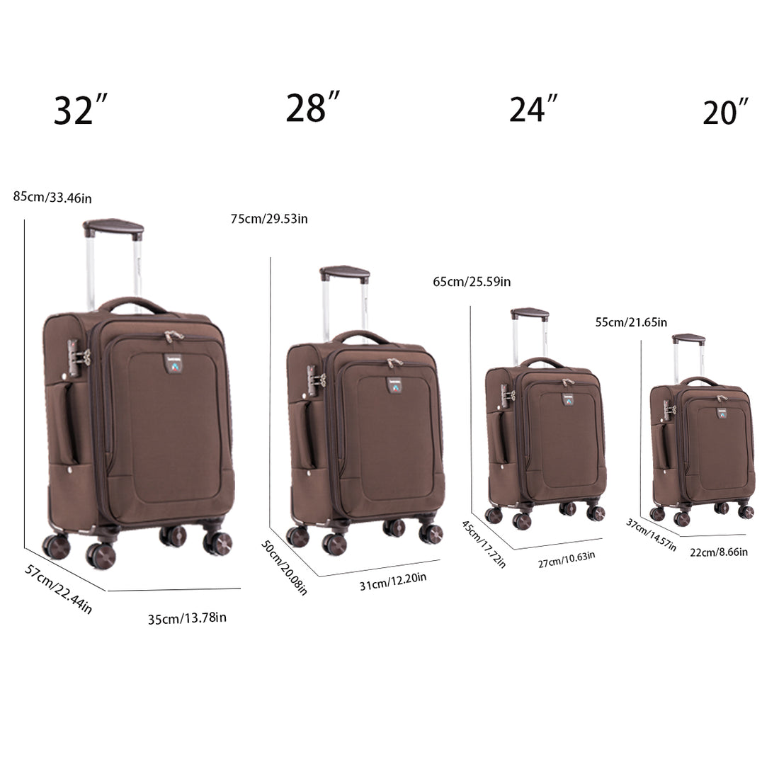 Four Piece Fabric Luggage Set, Expandable Suitcase For Travel, School And Business Trip 20 24 28 32In Coffee Fabric