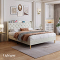 Queen Size Bed, Mesh Backboard Beautiful, With Led Lights, Cotton And Linen Fabric, Frame Stability, Easy To Assemble,Light Gray Queen Light Gray Mdf Acacia
