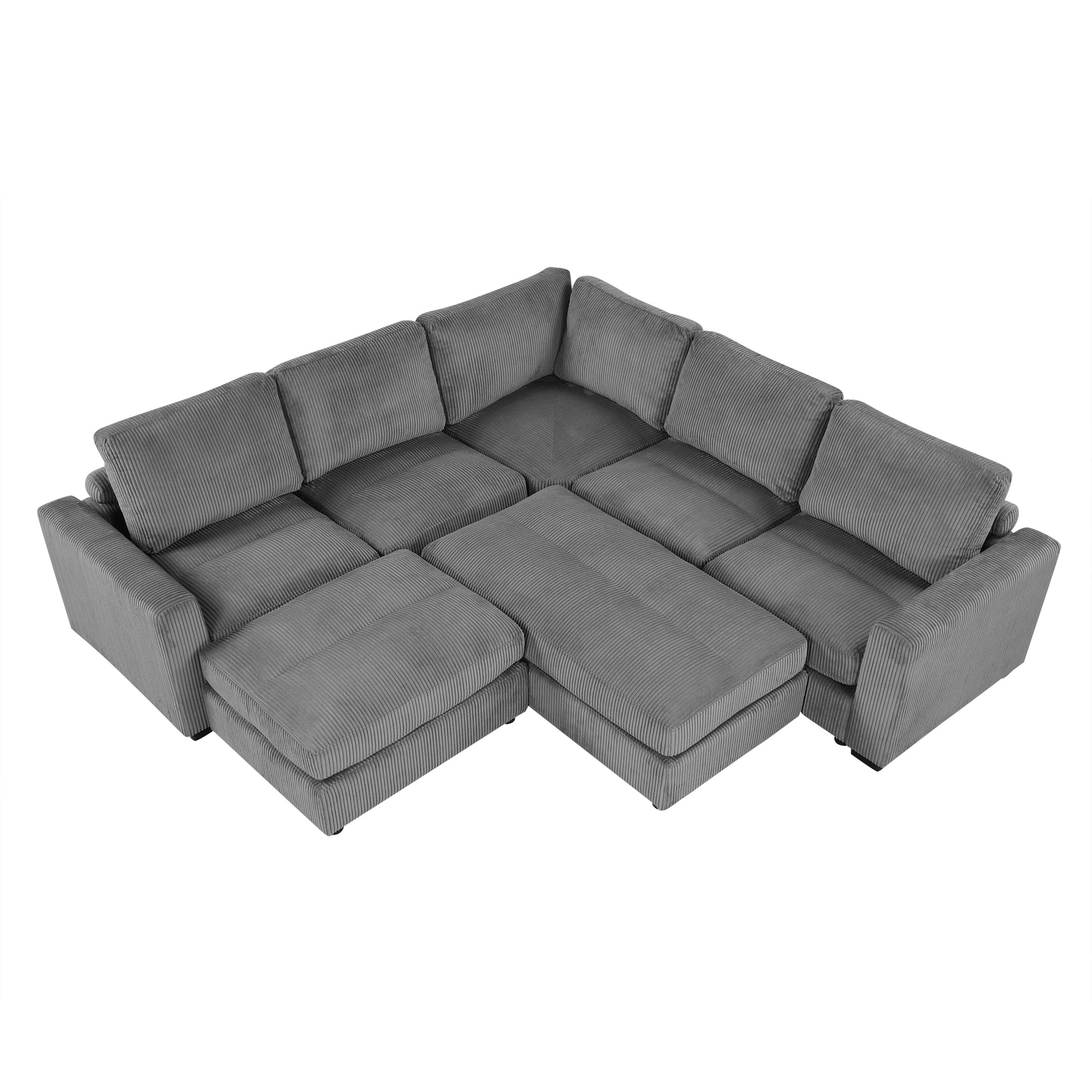 121.3" Sectional Couch Sofa Bed Modular Sofa With Two Movable Ottomans For Living Room Old Sku:N719S001640E , Gray Gray Foam Corduroy 7 Seat