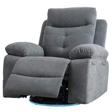 Power Recliner Glider Chair With Bluetooth Speaker 270 Degree Swivel With Led Light Side Arm With Storage Pockets Usb Type C Charging Port Button Control Retractable Footrest Adjustable Backrest Lg Light Grey Linen Power Push Button Metal Primary Living