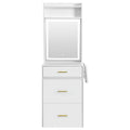 Small Vanity Desk With Mirror And Light, Dressing Table With Charging Station & Fold Up Panel For Small Space, Compact Makeup Vanity Set With Hidden Stool For Bedroom, White White Mdf,Tempered Glass