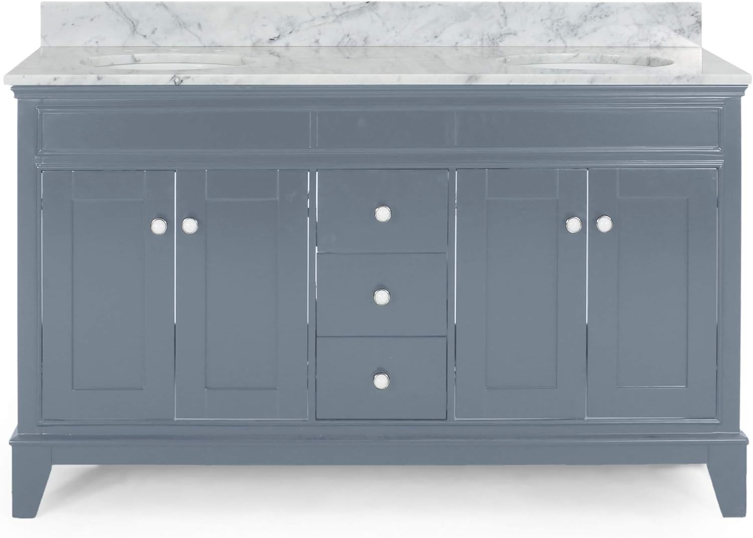 61'' Bathroom Vanity With Marble Top & Double Ceramic Sinks, 3 Drawers, 4 Doors, Gray Gray Plywood