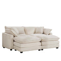 Corduroy Two Seater Sofa With 2 Footrest, 2 Seater Sofa With Ottoman To Work As Sofa Bed For Small Living Spaces, Light Beige Corduroy Sofa Beige Corduroy 2 Seat