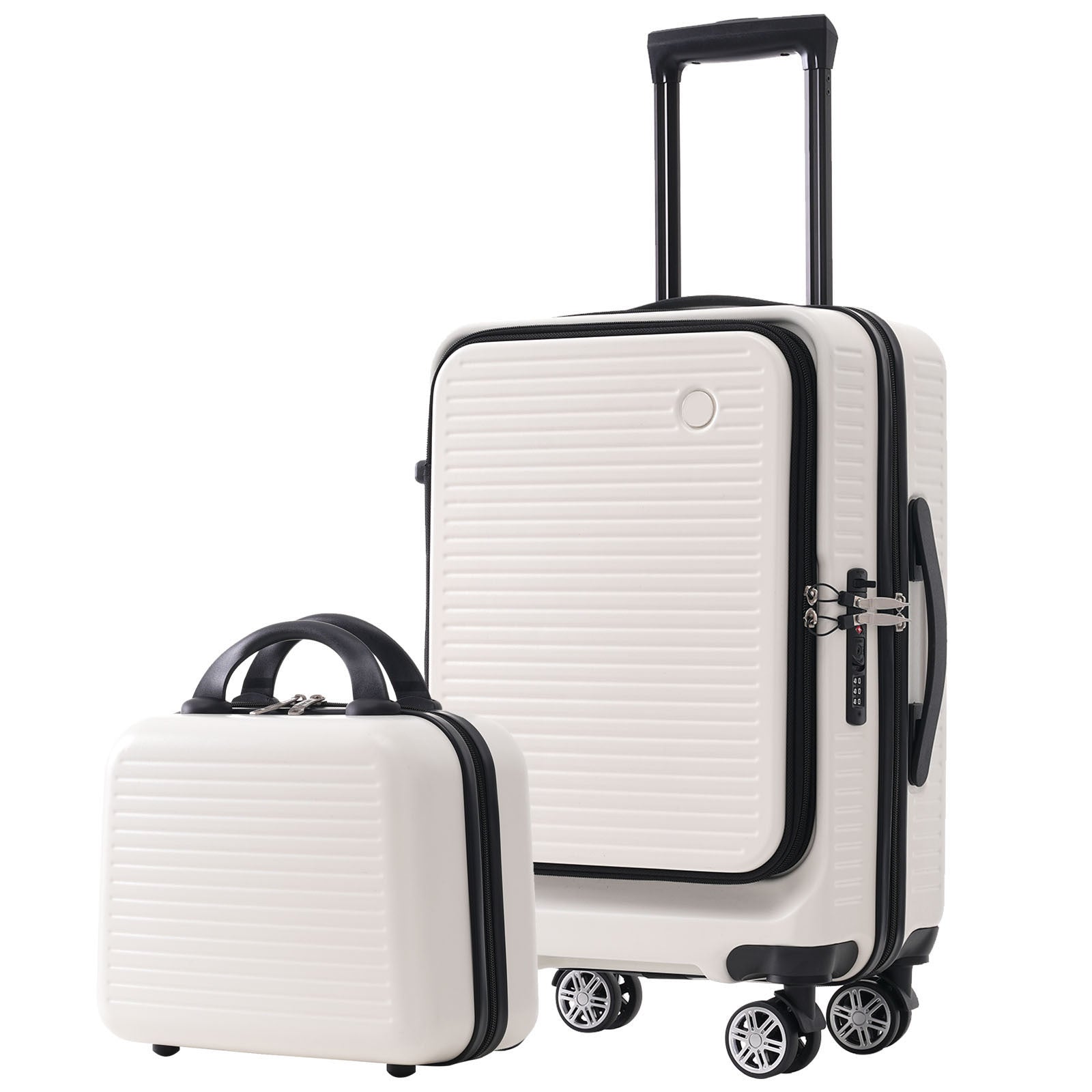 Carry On Luggage 20 Inch Front Open Luggage Lightweight Suitcase With Front Pocket And Usb Port, 1 Portable Carrying Case White Abs