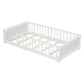 Twin Size Floor Platform Bed With Built In Book Storage Rack,White Twin White American Design Pine