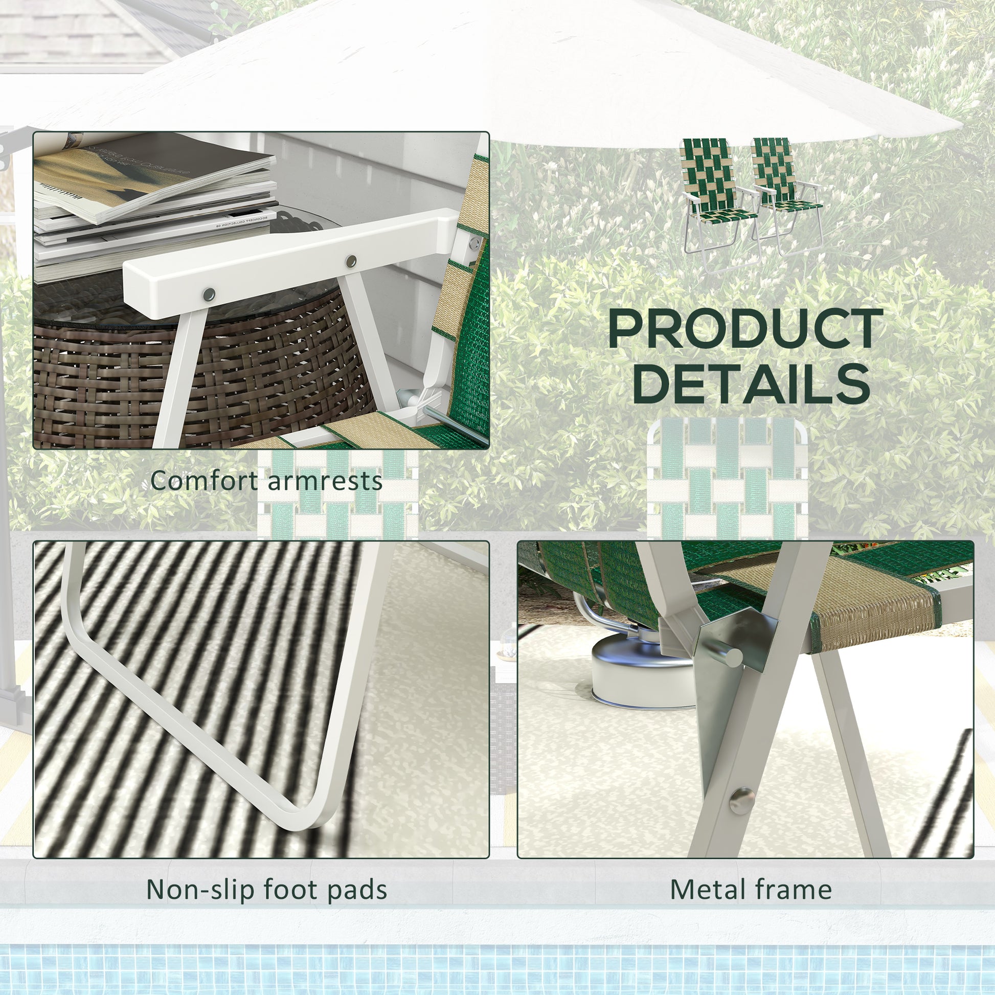 Outsunny Set Of 2 Patio Folding Chairs, Classic Outdoor Camping Chairs, Portable Lawn Chairs For Camping, Garden, Pool, Beach, Backyard W Armrests, Green Green Steel