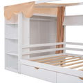 Full Size House Bed With Two Drawers And Wardrobe,White Full White Solid Wood