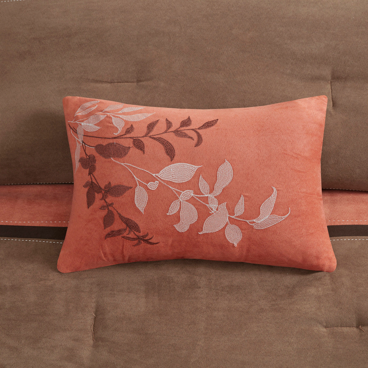 7 Piece Faux Suede Comforter Set Coral Cal King California King Coral Polyester