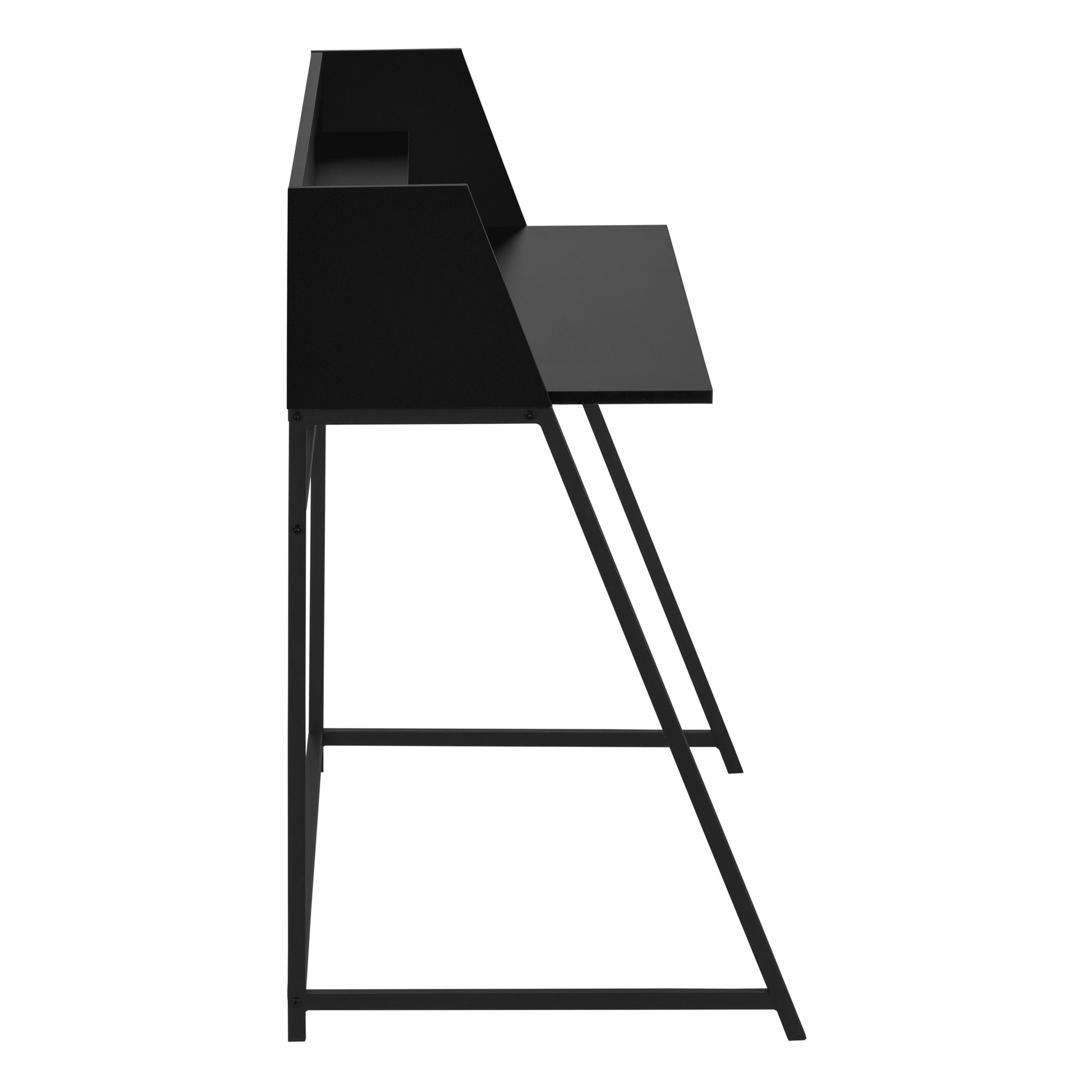 Computer Desk, Home Office, Laptop, Storage Shelves, 48"L, Work, Black Laminate, Black Metal, Contemporary, Modern Black Particle Board