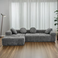 L Shaped Dark Gray Compressed Sectional Sofa Modern Minimalist Style Corduroy Couch, Sleeper Sofa For Living Room, Bedroom, Comfy Compressed Sofa Couch Space Efficient Design Dark Gray Linen Wood