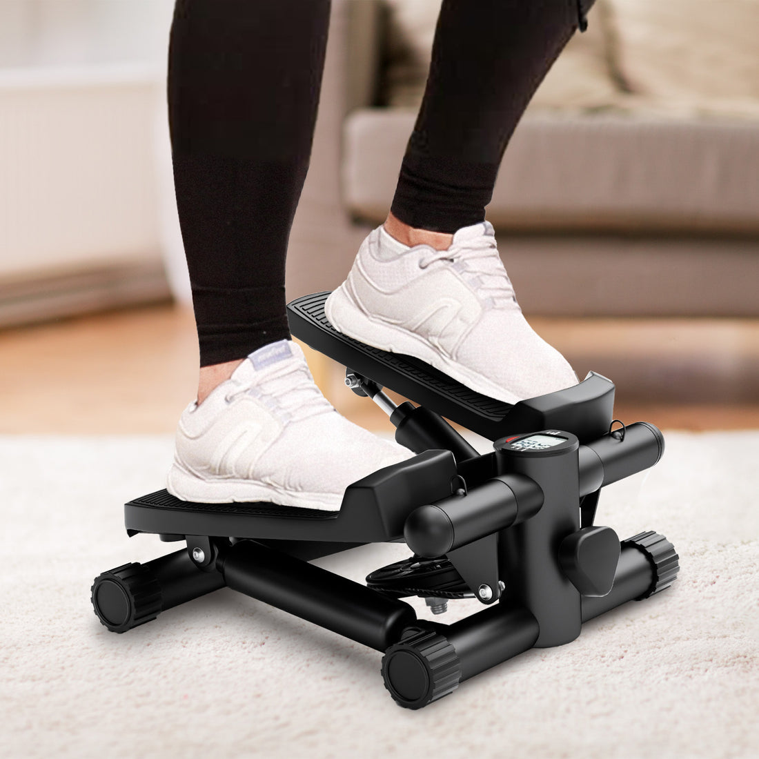 Mini Fitness Stepper, Hydraulic Fitness Stepper With Resistance Bands And Display, Silent Design, Weight Capacity 300Lbs, Portable Stepper For Total Body Workout,11.3"L X 12.6"W X 7.8"H,Black Black Abs Rubber Steel Q235