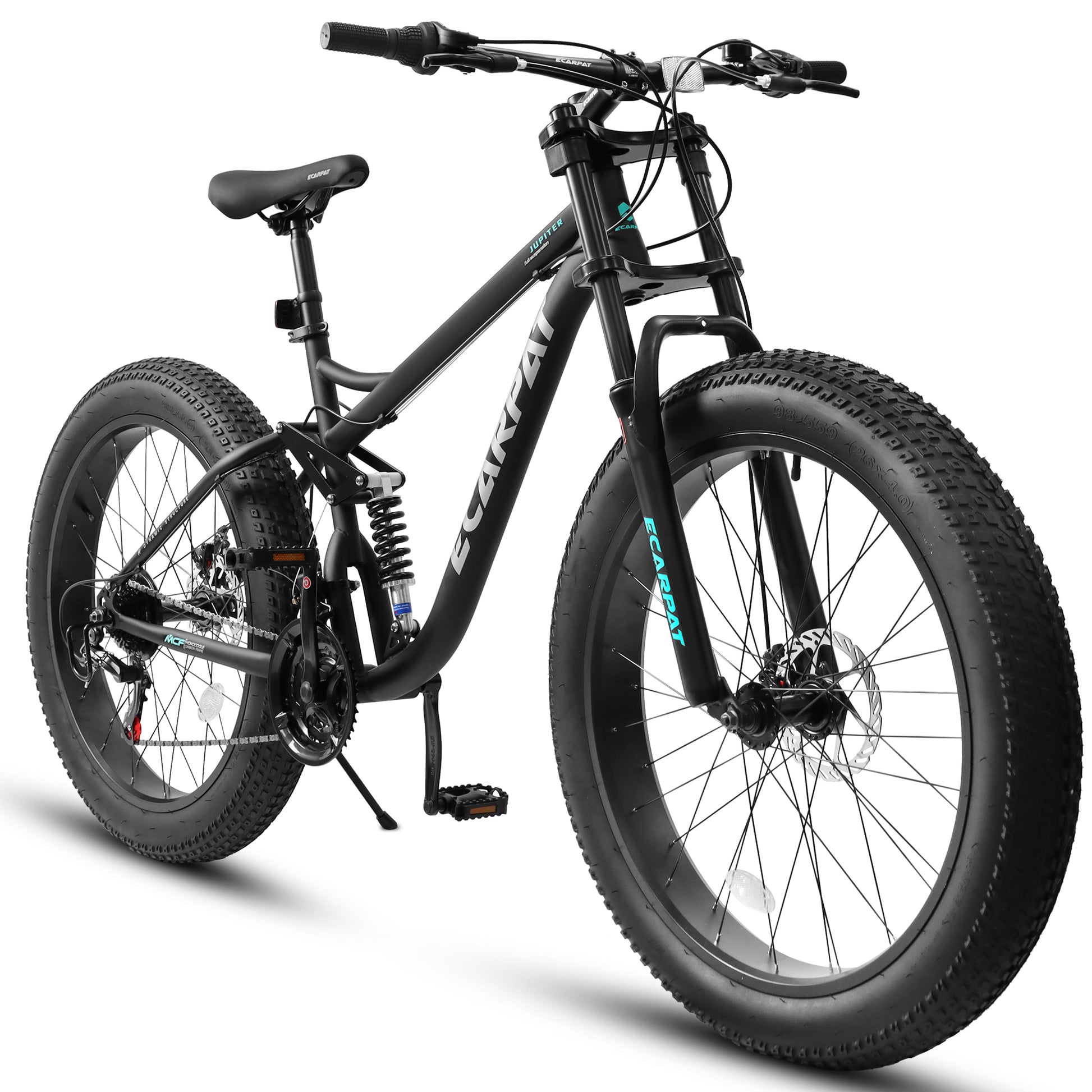 A26309 26 Inch Mountain Bike,Full Suspension 21 Speeds Drivetrain With Disc Brake Mtb Bicycle, 26*4" Fat Tire Bike For Men Black Without Durable Garden & Outdoor Classic Multifunctional Steel