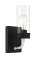 Zephyr Single Light Sconce With Clear Glass Metal Black Finish Black,Clear Glass,Metal