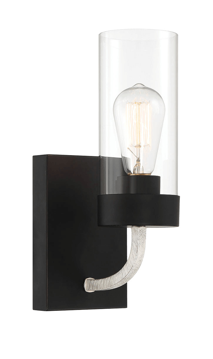 Zephyr Single Light Sconce With Clear Glass Metal Black Finish Black,Clear Glass,Metal