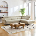 111.42Inch Modern Design L Shaped Deep Sectional Couch,Genuine Leather Sofa With Adjustable Headrests Couch,Minimalist Style Comfy Upholstery Corner Couch With Chaise For Living Room,Apartment,Office Grey Genuine Leather 5 Seat