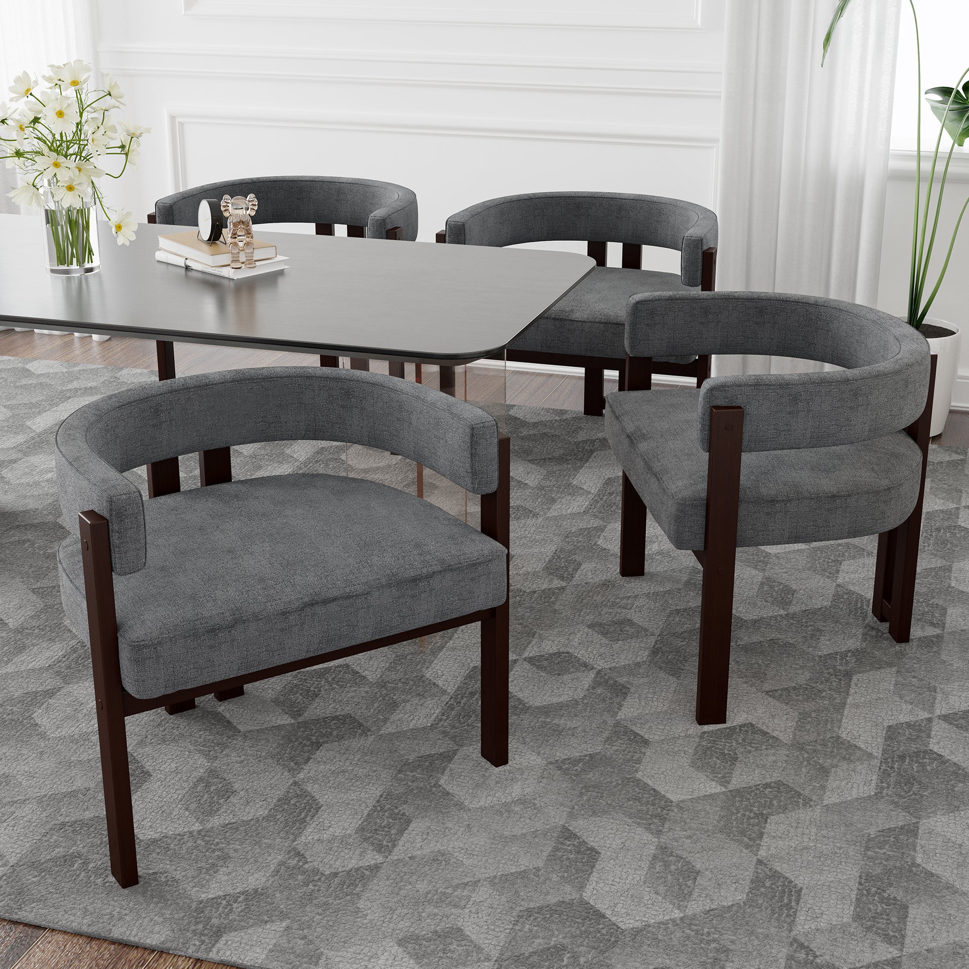 Coolmore Modern Accent Chair Teddy Upholstered Armchair With Open Back 3 Legs Barrel Dining Chair Comfy Side Chair For Living Room Bedroom Dining Room Set Of 2 Gray Gray Primary Living Space Foam