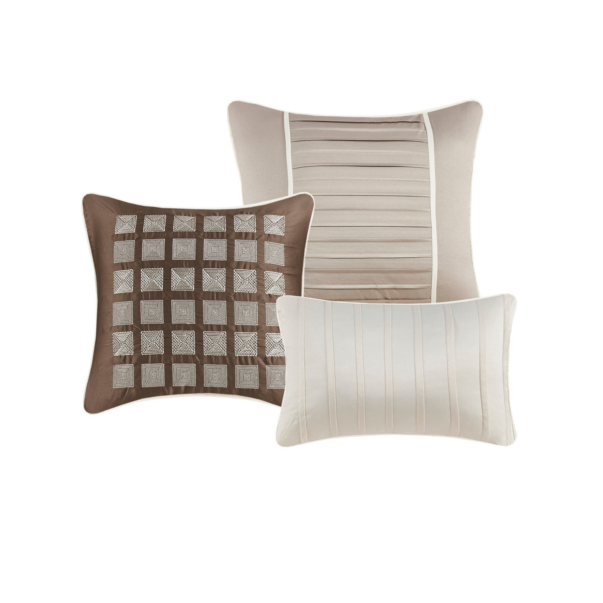 7 Piece Polyester Charmeuse Comforter Set Taupe King King Taupe Polyester