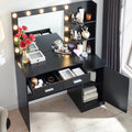 Vanity Desk With Mirror And Lights, 46.4In Dressing Table With 2 Large Drawer&Large Vertical Organizer, 3 Level Dresser & 3 Lighting Modes Adjustable Brightness, Suitable For Bedroom Black Black Polyester Blend