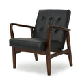 Club Chair, Mid Century Modern Faux Leather Club Chair With Wood Frame Black Pu