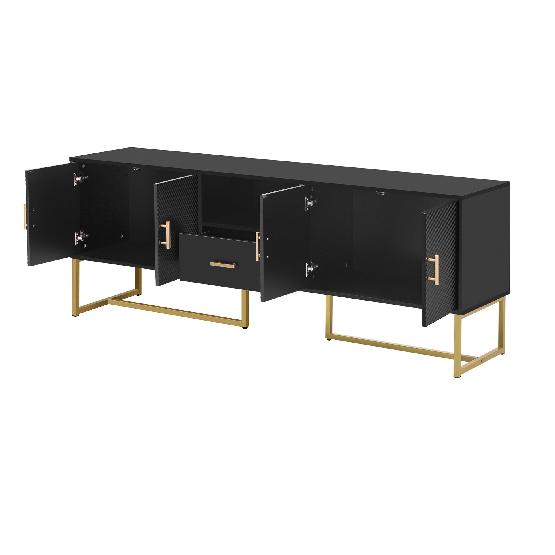 Modern Tv Stand For Tv Up To 70 Inches,Tv Cabinet With 1 Drawer, 2 Cabinets And Metal Legs, Handles And Anti Tip Device For Living Room Black 70 79 Inches Mdf