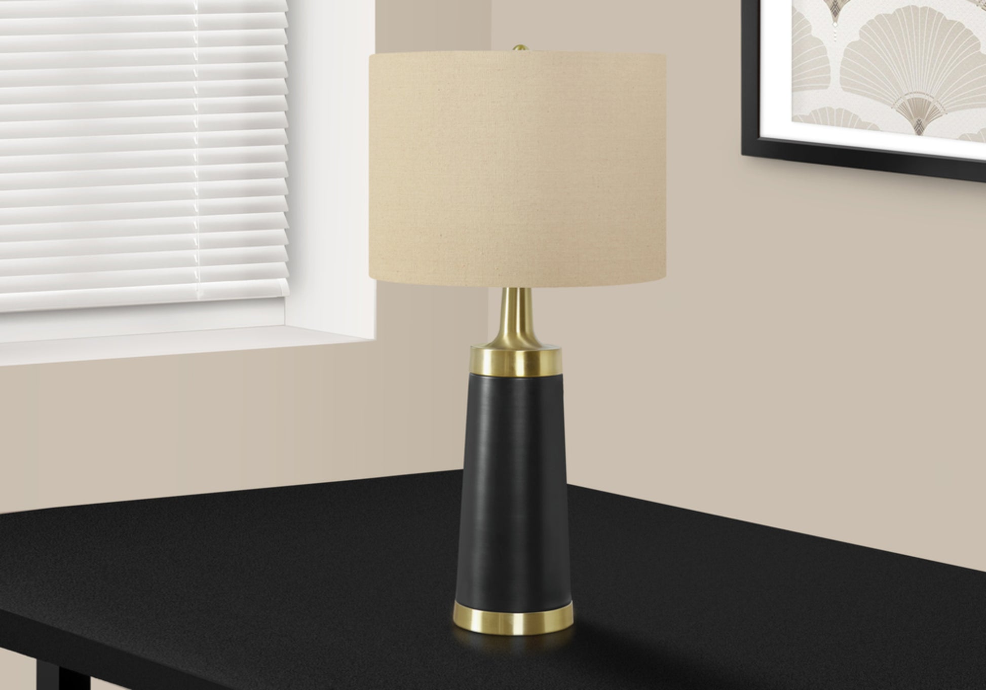 Lighting, 28"H, Table Lamp, Black Metal, Beige Shade, Contemporary Black Metal