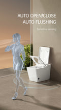 Square Smart Toilet With Built In Tank For Modern Bathroom, Remote Control, Tankless Bidet Toilet With Foot Touching Lid Opening, Auto Flush, Heated Seat, Led Digital Display, User Memory, White White Bathroom Porcelain