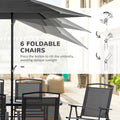 Outsunny 8 Piece Patio Dining Set With Table Umbrella, 6 Folding Chairs And Rectangle Dining Table, Outdoor Patio Furniture Set, Black Black Metal