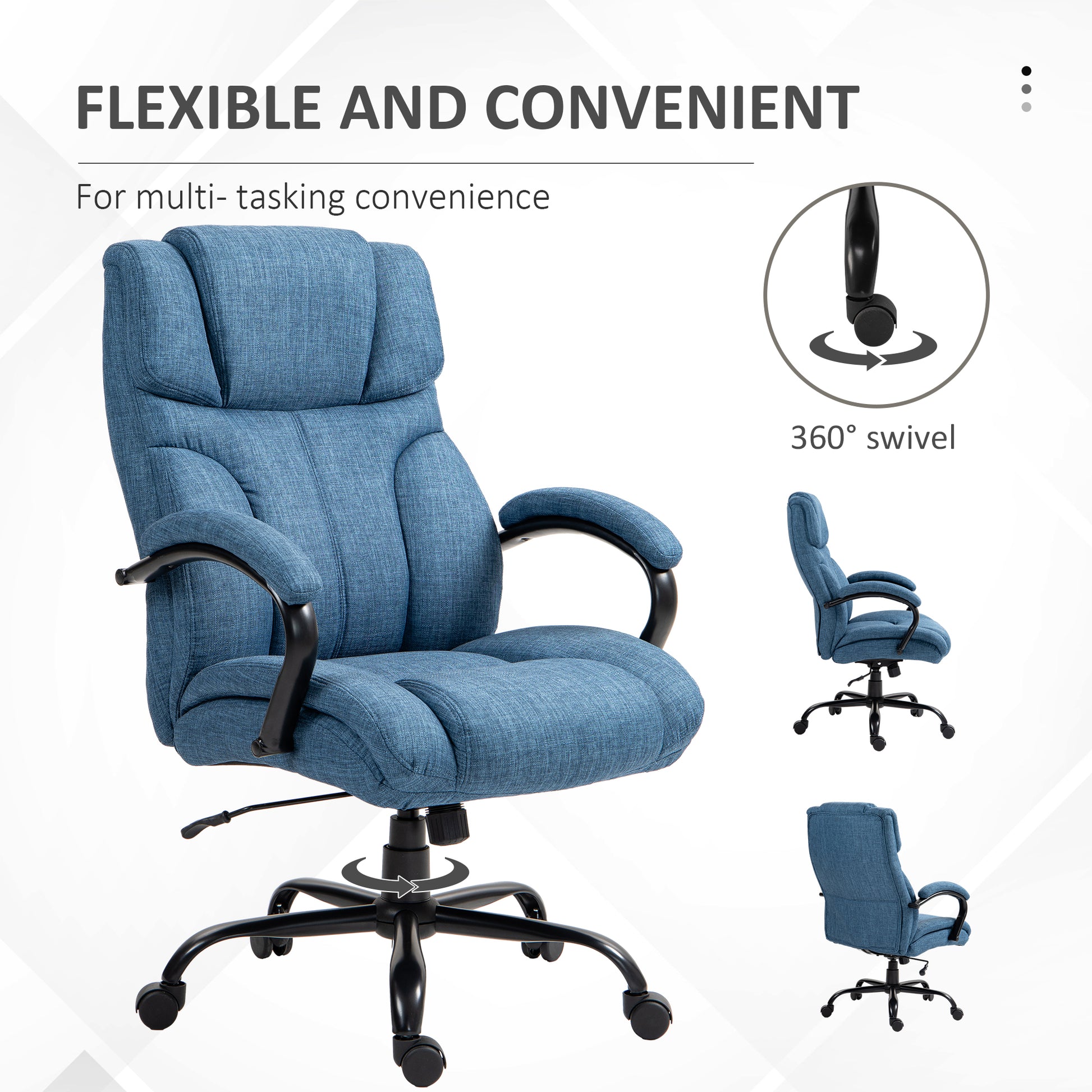 Vinsetto 500Lbs Big And Tall Office Chair With Wide Seat, Executive Computer Chair With Adjustable Height, Swivel Wheels And Linen Finish, Blue Blue Linen