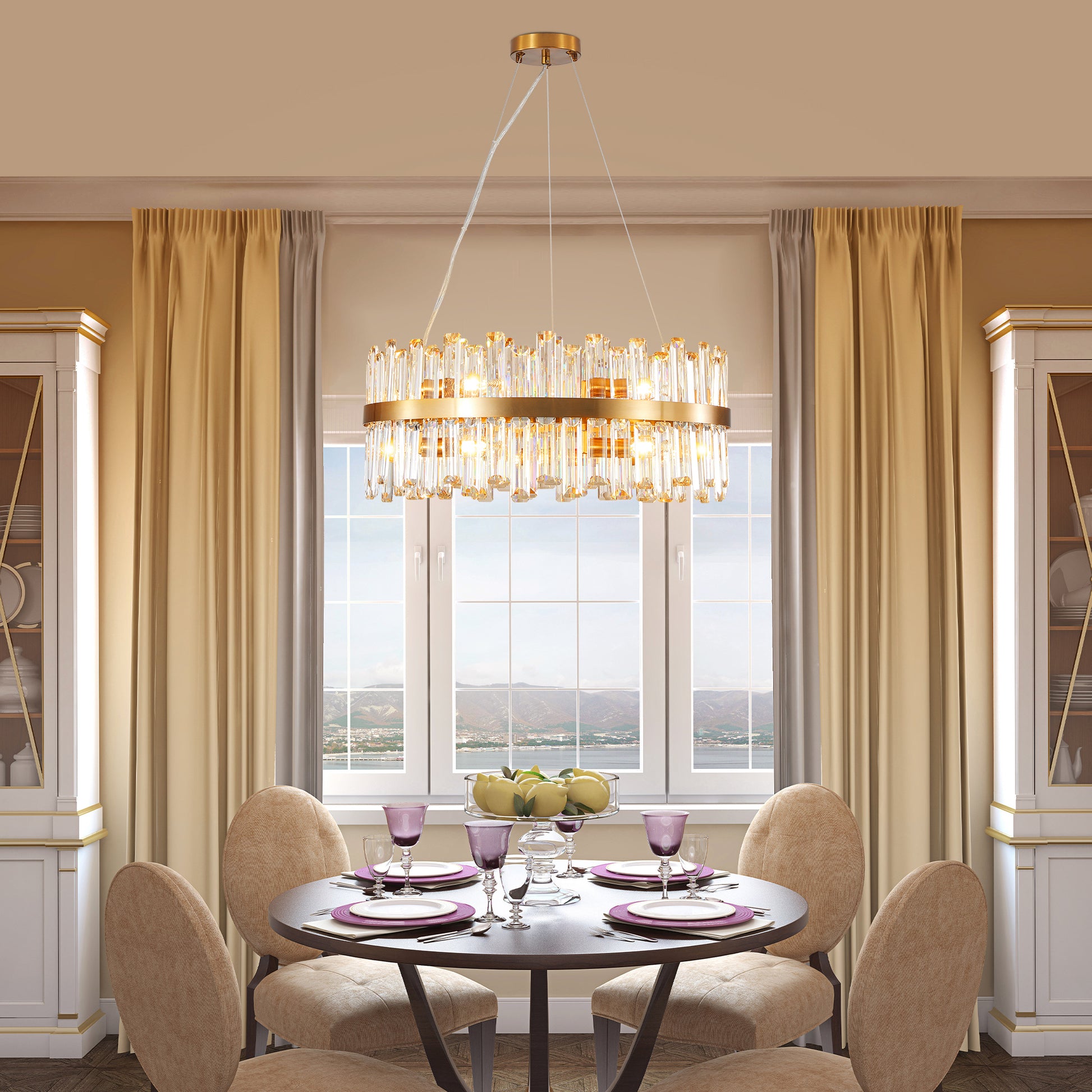 23.6 Inches Luxury Chandeliers Crystal Living Room Bedroom Decorative Lights Simple Modern Dining Room Led Lighting,For Home Decor Bulbs Not Included Golden Crystal Iron