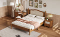 3 Pieces Bedroom Set With Queen Size Wooden Bed Frame, 1 Vintage Nightstand And 1 Makeup Vanity Set With Stool,Walnut Expected Arrival Time: 08.23 Queen Walnut 3 Piece Set Wood