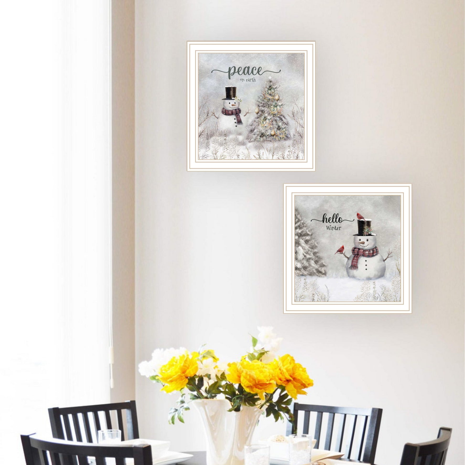 2 Piece Vignette Winter Peace On Earth White Framed Wall Art For Living Room, Holiday Wall Art Print For Home Decor, Bedroom Wall Art By Robin Lee Viera Multicolor Wood Paper