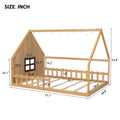 Full Size Wood House Bed With Window And Fence, Natural Old Sku: Wf304147Aa Box Spring Not Required Full Natural Wood Bedroom Pine Bed Frame Solid Wood Mdf