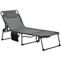 Outsunny Folding Chaise Lounge With 5 Level Reclining Back, Outdoor Tanning Chair With Reading Face Hole, Outdoor Lounge Chair With Side Pocket & Headrest For Beach, Yard, Patio, Gray Gray Steel