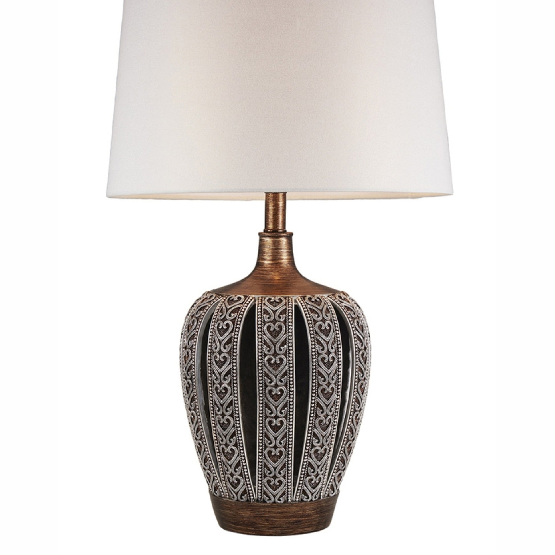 28.25" Tall Polyresin Table Lamp "Everly" With Brown Finish, White Shade Brown Polyresin