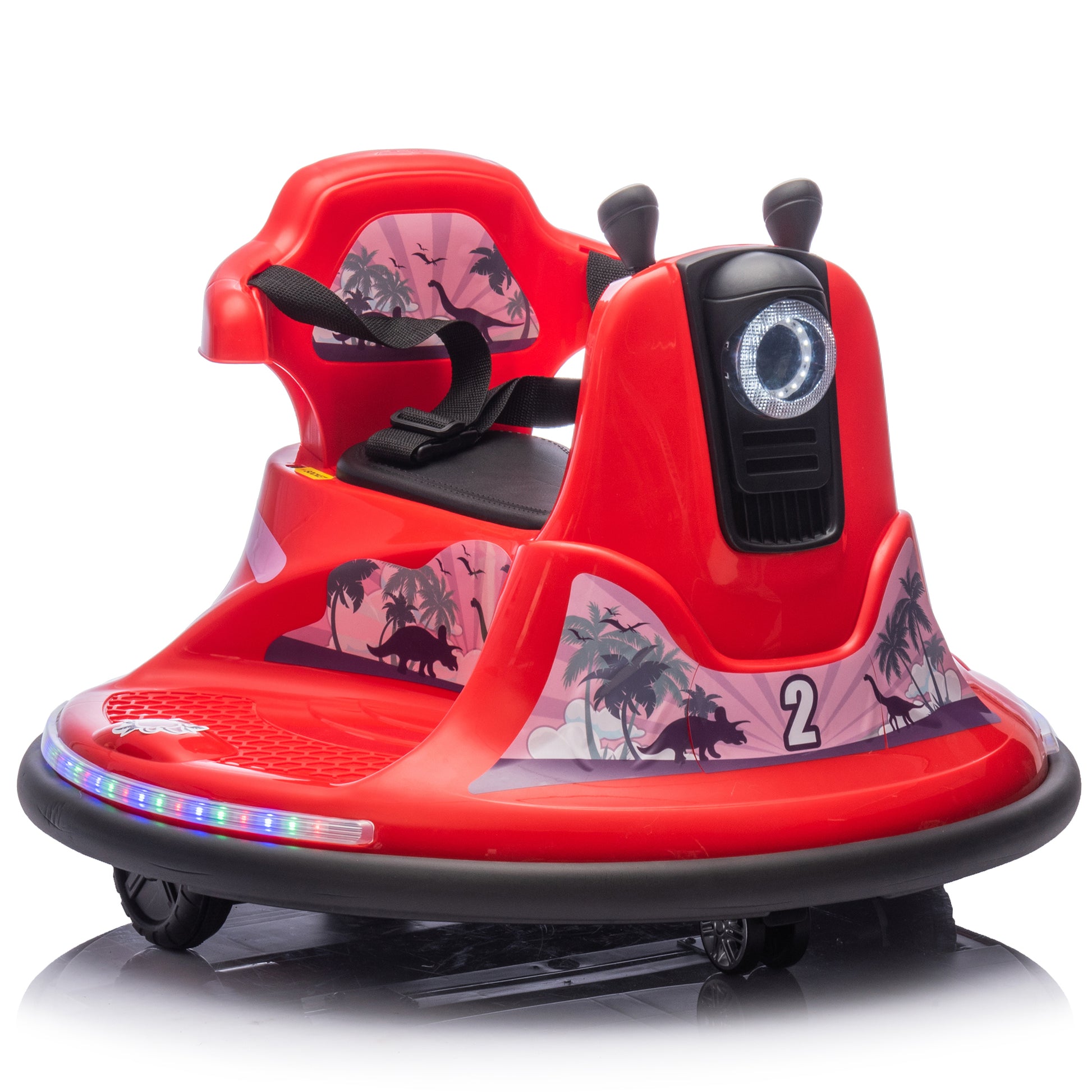 12V Kids Ride On Bumper Car W Parents Control,Rotate 360 Degrees,Two Handed Switch For Direction Control,Bumper Strip,Light Belt,Mp3 Music,Bluetooth,Provide A Speed Of 0.75Mph For Kids Of 2 5 Red 50