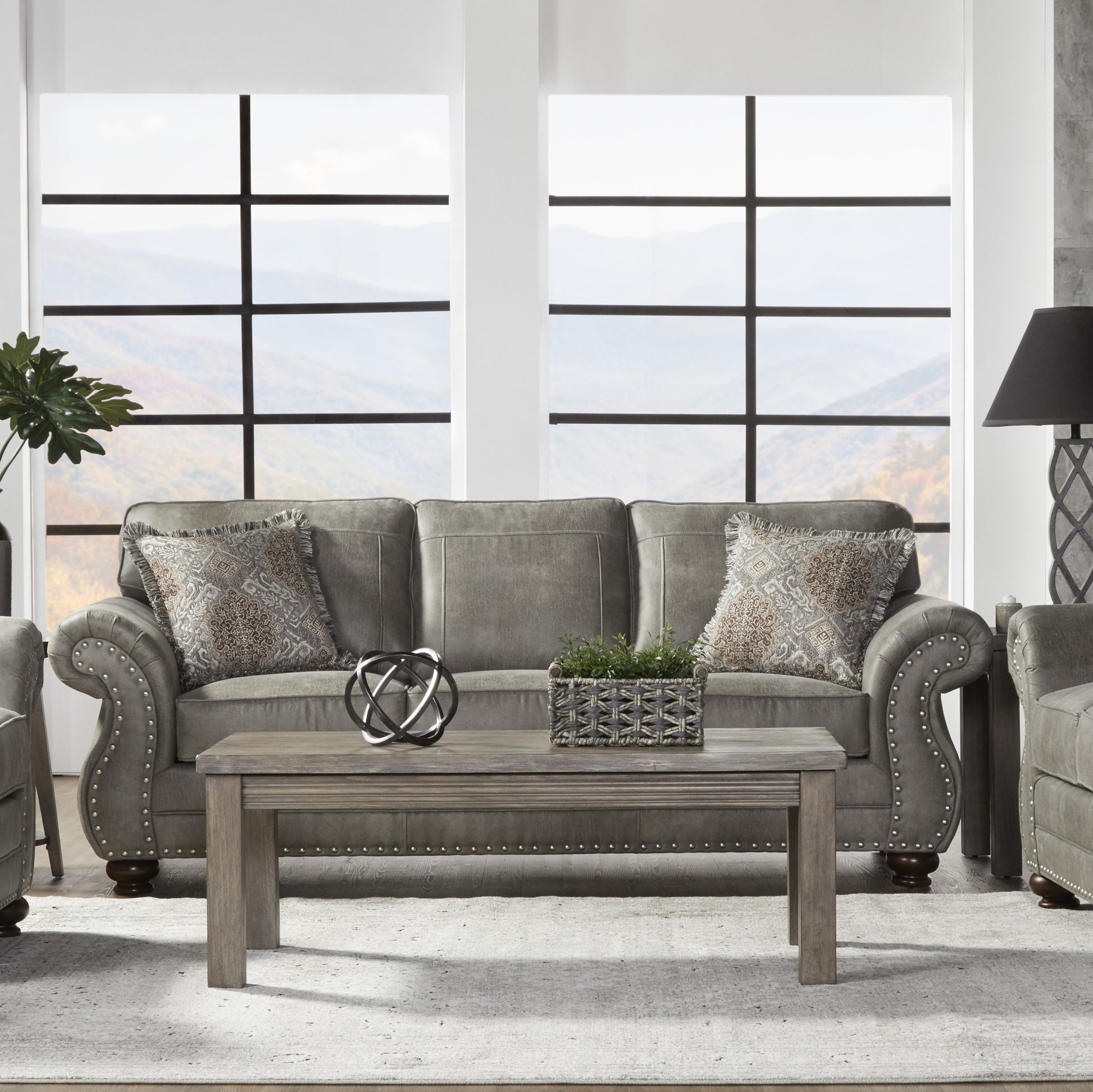 Leinster Faux Leather Upholstered Sofa Gray Faux Leather 3 Seat