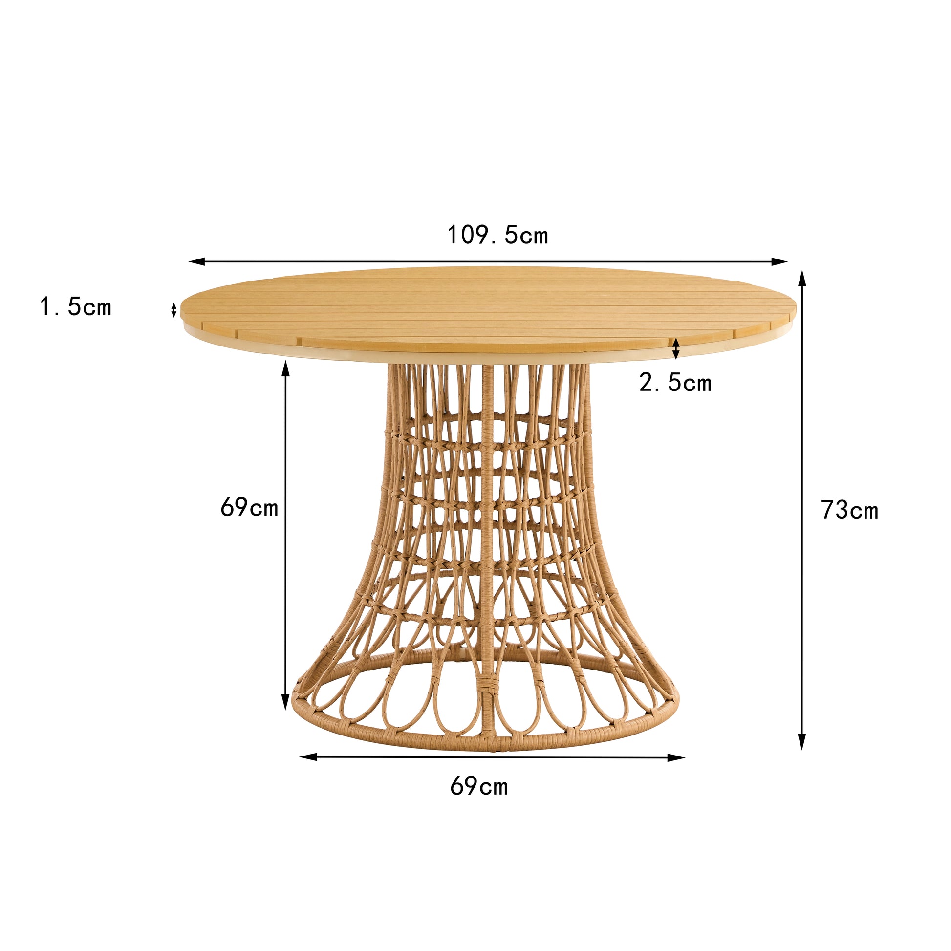 Outdoor Dining Set Of 5, Simple Bamboo Dinning Tablepe Ratten Round Table 110Cm Plastic Wood Top, Bamboo Looking Ratten Base, 4 Dinning Chairs With Cushion, Stackable Antique Brown Bamboo