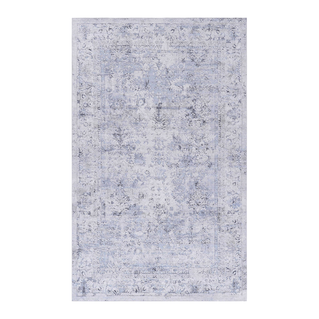 Area Rug 3X5, Washable Rug, Low Pile, Non Slip, Non Shedding, Foldable, Kid & Pet Friendly Area Rugs For Living Room, Bedroom, Kitchen, Dining Room Rug Perfect Gifts, Blue Cream, 3' X 5' Blue Cream Chenille Polyester