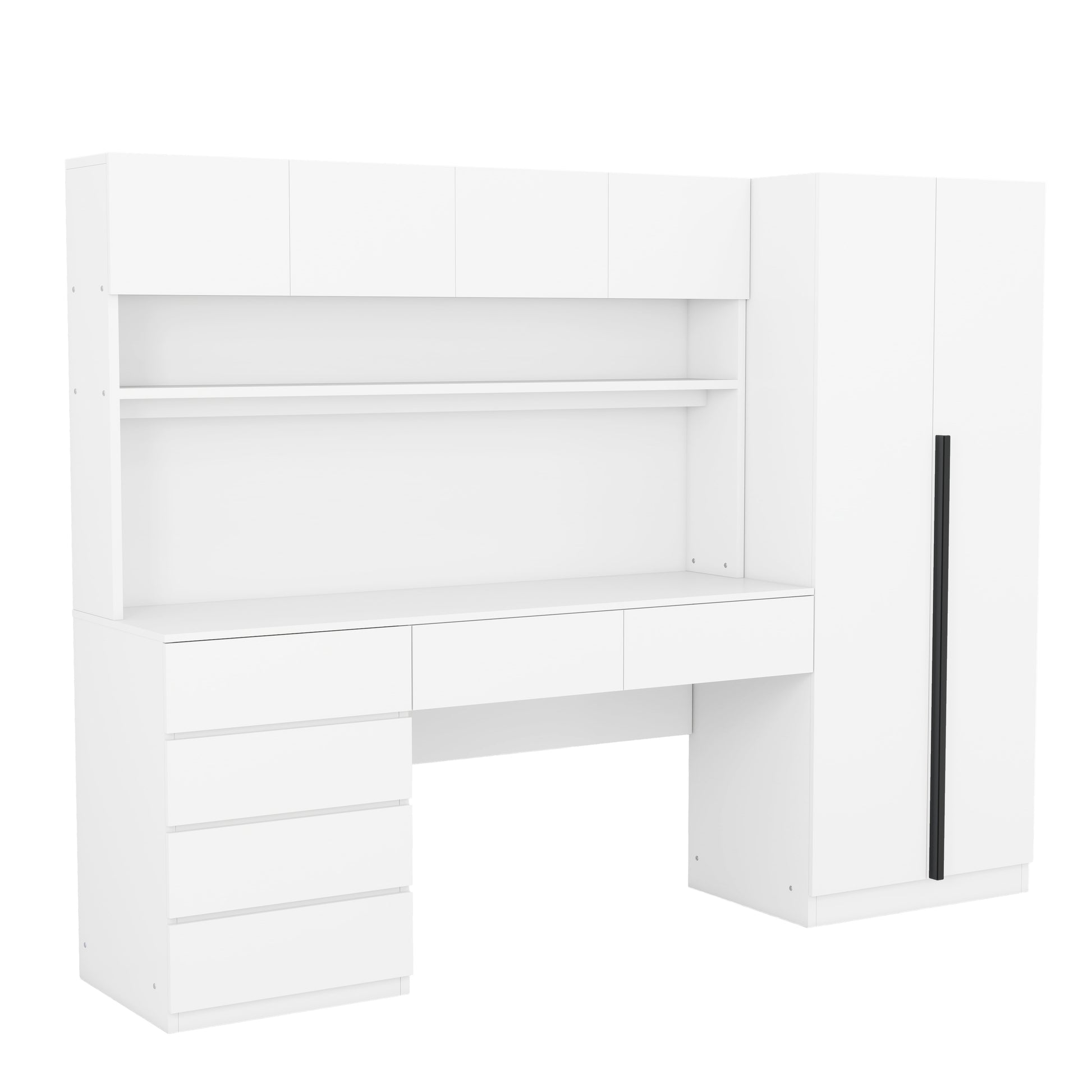 2 Door Wooden Storage Desk Wardrobe For Bedroom With Shelves And Drawers, White White Mdf Lvl